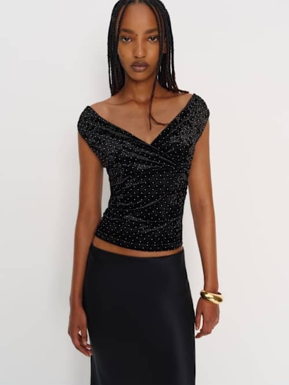 Black Embellished Velvet Lauryn Knit Top